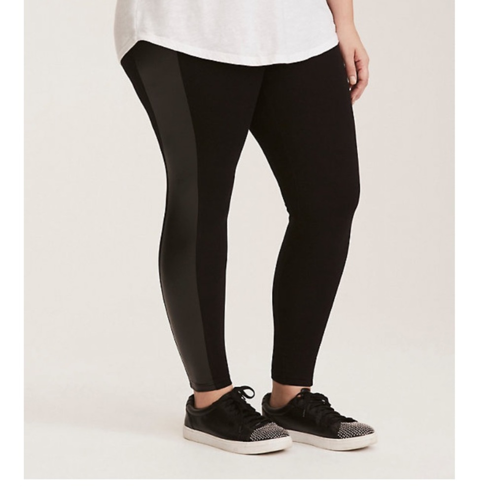 Faux Leather Side Stripe Leggings